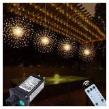 4 Pack 800 LED Plug in Starburst Sphere Lights,Firework Light 8 Modes Dimmable Remote Control,Waterproof Copper Wire Hanging Fairy Lights for Patio Parties Tent Christmas (Warm White)