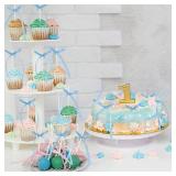 20 Pack Bow Cupcake Toppers Birthday Bowknot Ribbons Coquette Blue Bow High Footed Cup Balloon Wall Party Decorations Bridal Cake Dessert Picks Baby Boy Birthday Wedding Party Supplies blue1