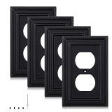 Matte Black Decorative Outlet Covers Wall Plates, Bamboo Fiber Light Switch Covers, Natural Material Electric Receptacle Switch Plate Outlet Cover of various styles (1 Gang Duplex 4 Pack)