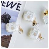Faneiy for AirPods 4th Generation Case with Keychain+Cleaner Kit,Cute Clear Glitter Flower Floral Protective Earphone Cover,Soft Transparent TPU for AirPods 4 Case Women Girl-White