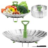 Consevisen Vegetable Steamer Basket for Cooking Food, Stainless Steel Veggie Steam Basket for Pot, Folding Expandable Steaming Insert with Extendable Handle Fits Various Size Pot, 5.1 to 9
