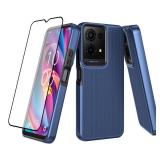 Ailiber for TCL K32 Phone Case, TCL K32/TCL K33 Screen Protector, Dual Layer Shockproof Protective, Silicone Bumper Non Slip Back, Heavy Duty Rugged Cell Phone Cover-Blue