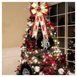 Christmas Tree Topper Bow with 30 LED Lights Decorations, 13x25 Xmas Large Red Black Buffalo Plaid Rustic Farmhouse Wreath Bows with Truck Berries Pine Cones Pine Needles for Front Door Outdoor
