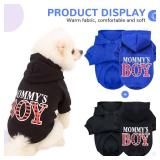 BAEMJK 2 Pack Small Dog Hoodie Cute Boy Dog Clothes with Leash Hole Soft Warm Pet Puppy Cats Sweatshirt Sweaters Fall Winter Pet Cats Coat Outfits Blue+Black,Medium