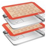 MCIRCO MultiPiece Stainless Steel Baking Sheet with Rack with Silicone Baking Mat Set (2 Pans + 2 Racks + 2 Mats), 12.4 x 9.6 x 1 Inch Cookie Sheet with Cooling Rack, Easy Clean
