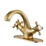 GGStudy Bathroom Faucet Antique Brass Bathroom Vanity Faucet Single Handle One Hole Bathroom Sink Faucet Basin with Cover Plate