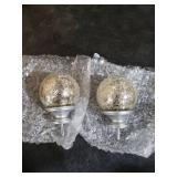 KAMANINA Crackle Glass Replacement Finials for 1 Inch Curtain rods, M6 Standard Screw Curtain Rod Finials, Silver, Set of 2