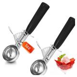 Reallnaive 2 Pcs Release Cookie Scoops Ice Cream Scooper with Trigger Release Portion Scoop Stainless Steel for Portion Control, Baking Food, Cookie Dough, Cupcake Batter (1 oz,Black)