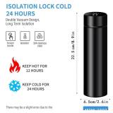 Smart Water Bottle Stainless Steel Vacuum Flask,Travel Mug with Smart LCD Touch Screen, Keep Hot Or Cold, Car Portable Travel Tea Coffee Vacuum Thermo Cup,Insulated Water Bottle (Black)