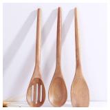 Delicate Wooden Utensils For Cooking, Set of 3, Wood Kitchen Utensils Cooking Tools, 12 Inch Acacia Wooden Spoons Spatula Set, Cooking Gadgets Safe For Nonstick Cookware, Easy To Use