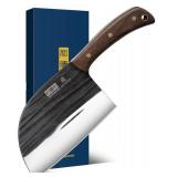 HOSHANHO 6.5 Inch Serbian Chef Knife, High Carbon Steel Meat Cleaver Knife for Meat Cutting, Handmade Forged Heavy Duty Butcher Knife with Full Tang for Home & Camping & BBQ Gift for Men