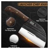 HOSHANHO 6.5 Inch Serbian Chef Knife, High Carbon Steel Meat Cleaver Knife for Meat Cutting, Handmade Forged Heavy Duty Butcher Knife with Full Tang for Home & Camping & BBQ Gift for Men