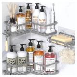 YASONIC Shower Caddy Corner, 3-Pack Adhesive Rustproof Stainless Steel Shower Shelves with Soap Holder, No Drilling Shower Organizer Corner for Dorm, Renters Bathroom, Grey