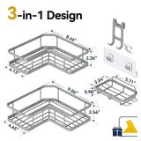 YASONIC Shower Caddy Corner, 3-Pack Adhesive Rustproof Stainless Steel Shower Shelves with Soap Holder, No Drilling Shower Organizer Corner for Dorm, Renters Bathroom, Grey