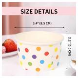 zandfelo BulkPcs 5.5 oz Ice Cream Cups, Disposable Ice Cream Cups,Frozen Dessert Yogurt Cups, Paper Sundae Cups, Disposable Paper Dessert Bowls, Rainbow Polka Dots Party Supplies