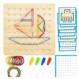 HEELWIRE Wooden Geoboard, Montessori Educational Toy for Kids with Pattern Cards and Rubber Bands to Figures and Shapes, Brain Teaser STEM Geo Board