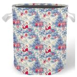 Cilrii Chinoiserie Christmas Tree Santa Laundry Basket, Blue Toile Xmas Laundry Basket Hamper Waterproof Collapsible Clothes Toys Storage Bin for Bedroom Bathroom Kids Room, Toybox for Girls Boys