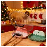 2 Pack Lid and Spoon Rest for Kitchen Counter, Cooking Ladle/Spatula/Spoon Holder for Stove Top, Utensil Rest with Pot Lid Holder for Countertop, Kitchen Gadget Rack, Christmas Cooking Accessories