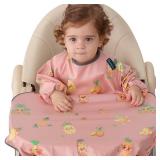 PewinGo Weaning Bib & BLW Attaches and Fully Cover to Baby Highchair, Long Sleeves Bib with Waterproof, Machine Washable & Comfortable,Easy to Clean, Suitable for Baby Infant-Pink