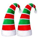 Syhood 2 Pieces Christmas Elf Hats Long Striped Santa Faux Fur Candy Hat for Adults Xmas Holiday Party Costume Accessories(Red Green White)