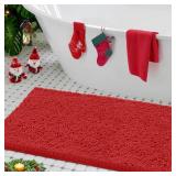 LuxUrux Red Bathroom Rugs Soft Christmas 30x17 Bath Mat, Non Slip, Absorbent, Machine Washable, Plush Bathroom Floor Rug for Holiday Decor & Everyday Luxury