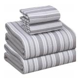 RUVANTI Flannel Sheets Queen Size - 100% Cotton Double Brushed Bed Sheets, Deep Pockets 16 Inches Queen Sheet Set, All Seasons Breathable & Extra Soft - Warm & Cozy, 4 Piece, Grey Lining