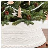 OurWarm 28 inch Christmas Tree Collar, Knit Cream White Christmas Tree Collars for Artificial Trees, Adjustable Tree Skirt Collar Base for 6ft 7.5ft 9ft Trees Holiday Home Indoor Xmas Tree Decoration