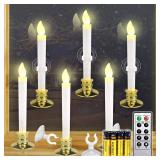 Kithouse 6 Set Christmas Window Candles Lights with Timer Battery Operated Electric LED Taper Candles Flameless for Windows, Gold Candle Holders, Suction Cups &12 PCS Battery Included (6 Set)