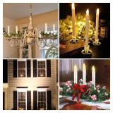 Kithouse 6 Set Christmas Window Candles Lights with Timer Battery Operated Electric LED Taper Candles Flameless for Windows, Gold Candle Holders, Suction Cups &12 PCS Battery Included (6 Set)