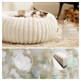 Bedsure Cat beds for Indoor Cats - Donut Dog Beds for Small Dogs with Corduroy Fleece & Anti Slip Bottom, Faux Fur Pet Beds with Washable Removable Cover, Cream, 20x20x6 inches