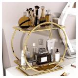 YIWANFW Perfume Organizer for Dresser, 2 Tier Bathroom Counter Organizers and Storage, Gold Makeup Organizer for Vanity, Bathroom Accessories & Decor, Skincare Perfume Trays Cosmetic Display Holder