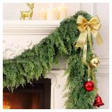 Christmas Garland Real Touch Cedar Garland Christmas Decorations 9 ft Soft and Lush Realistic Faux Pine Garlands for Mantle, Table, Stairs, Doorframe, Fireplace Indoor Outdoor Holiday Decorations