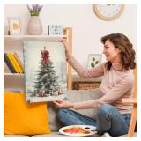 AEHIE Coquette Christmas Wall Decor,Christmas Tree Wall Decor, Christmas Framed Canvas Wall Art,Holiday Winter Pine Tree Bow Wall Decorations for Living Room Farmhouse Decorations Decor 11x14