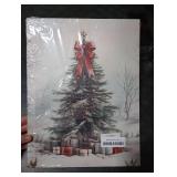 AEHIE Coquette Christmas Wall Decor,Christmas Tree Wall Decor, Christmas Framed Canvas Wall Art,Holiday Winter Pine Tree Bow Wall Decorations for Living Room Farmhouse Decorations Decor 11x14