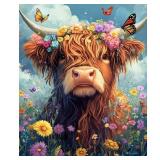 Canrichshop Highland Cow Paint by Numbers Kit for Adults,Cow Painting by Numbers,DIY Acrylic Paint Kit for Adults Without Frame,Easy Adult Paint by Number Kits on Canvas for Decor 16x20inch