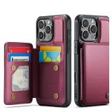 Vinich for iPhone 16 Pro Wallet Case with Card Holder, RFID Blocking Credit Slots Kickstand Shockproof Phone Cover Fit for iPhone 16 Pro 6.3 Wine Red
