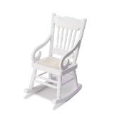 Dollhouse Miniature Rocking Chair 1:12 Scale Wooden Furniture Accessories Tiny Mini House Home Outdoor Cake Topper Decoration Model Living Room Scene Christmas Craft Displays (White)