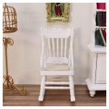 Dollhouse Miniature Rocking Chair 1:12 Scale Wooden Furniture Accessories Tiny Mini House Home Outdoor Cake Topper Decoration Model Living Room Scene Christmas Craft Displays (White)