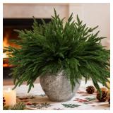 6 PCS 18 Inches Artificial Christmas Norfolk Pine Branch, Natural Touch Norfolk Faux Greenery Pine Stems, Fake Norfolk Picks Christmas Decoratoins for Vase DIY Garland Wreath Xmas Indoor Home Decor
