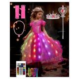 UPORPOR Princess Dress Up for Girls, Syncs with Music, App-Control Princess Clothes, RGB Led Light Up Halloween Costume with 4 Accessories Gift for 3-9 year old girls