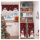 Emvency Christmas Kitchen Curtains Cute Snowman Window Curtains and Valances Set 36 Inch, Snowflake Buffalo Plaid Short Tier Curtain, Small Kitchen Decor