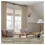 Pleated Linen Curtains 90 Inches Long for Living Room Pinch Pleat Hooks Track System Back Tab Custom Made Memory Shape Drape Privacy Protection Grey Beige Living Room Bedroom Window Curtain 90 Inch