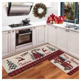 RUIZHUO Christmas Kitchen Rugs Set of 2 Plush Velvet Mats Xmas Floor Decor for Holiday Home Non Slip Kitchen Bathroom Rugs 16x24+16x48 Inch (Christmas Deer)