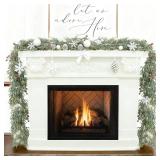 6FT Christmas Garland with Lights, Pre-Lit Artificial Pine Garland with Red Berries, Lighted Flocked Garland for Table Mantle Fireplace Door Stairs Windows Wall Indoor Outdoor Holiday Christmas Decor