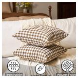 CARRIE HOME Outdoor Khaki and White Buffalo Plaid Pillow Covers 20x20 Set of 2, Khaki White Gingham Check Pillows Decorative Throw Pillow Covers, 20 x 20 Buffalo Plaid Pillow Covers for Couch