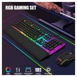 RedThunder K10 Wired Gaming Keyboard and Mouse and Wrist Rest Combo, RGB Backlit, Mechanical Feel Anti-ghosting Keyboard + 7D 7200 DPI Mice+Soft Leather Wrist Rest 3 in 1 PC Gamer Accessories(Black)