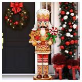 Memorywuu Winter Snowman Porch Sign Wooden Porch Decor Winter Christmas Nutcracker Snowman Front Door Welcome Standing Sign for Xmas Farmhouse Outdoor Yard Wall Hanging Decorations(40 Inch,Nutcracker)