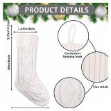 XIMISHOP 6PACK White Christmas Stockings,18Inches Large Cable Knitted Stocking Personalized Xmas Hanging Stocking Decorations with Name Tags for Holiday Christmas Party Family Decor