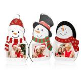 APUDWN 2025 Christmas Picture Frame, 4 x 6 Snowman Wooden Picture Frame, 3 Hinge Decorative Xmas Holiday Gift for Winter Home Table Tabletop Display Home Indoor Fireplace Party
