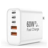 USB C Charger Block, 60W 5 in 1 Charging Blocks, PD 3.0 Fast Charger iPhone, QC 2A Wall Plug Multiport Type C Charging Block for iPhone 17 16 15 14 13 12 Pro Max, iPad, iPod, Samsung, AirPods Pro